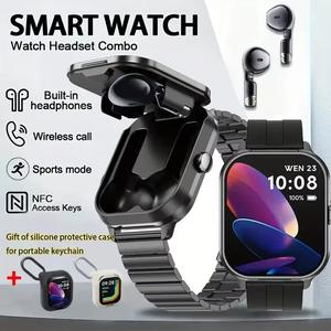 2025 New 2.01inch Smart Watch TWS 2-in-1 Earphones Bluetooth Call NFC Heart Rate Blood Pressure Health Monitor Play Music Smartwatch