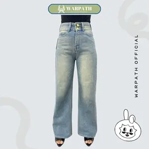 WARPATH - Highwaist Straight Kulot Jeans Wanita Panjang Light Blue Non Stretch Celana Jeans Cewek XOXOGY 8408