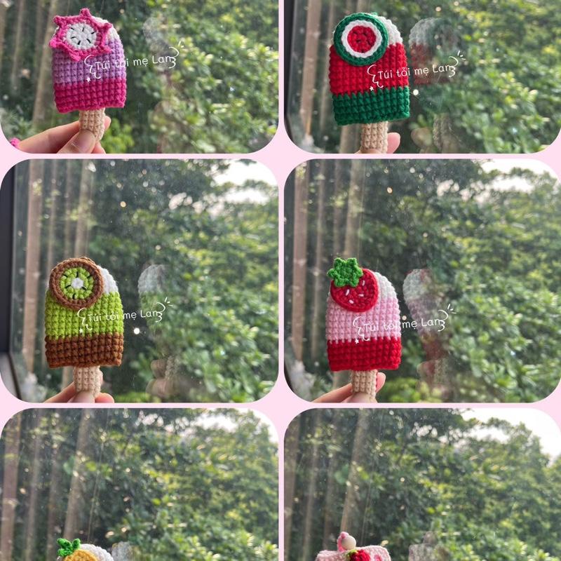 QUE KEM Túi tỏi handmade móc tay thủ công cho bé gái họa tiết hình cây kem chất liệu len milk cotton 125g an toàn cho làn da bé màu sắc tươi tắn ngộ nghĩnh