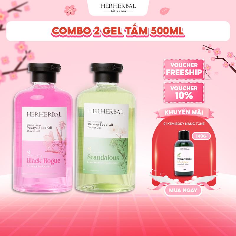  Sữa tắm trắng da dưỡng ẩm tẩy da chết nhẹ Herherbal Hương Nước Hoa Cao Cấp 500ml Dưỡng Da Sáng Mịn 