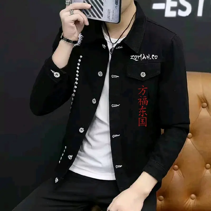 Jaket Jeans Denim New Fashion Motif Bordiran Japan Hitam Bordir  Keren 0