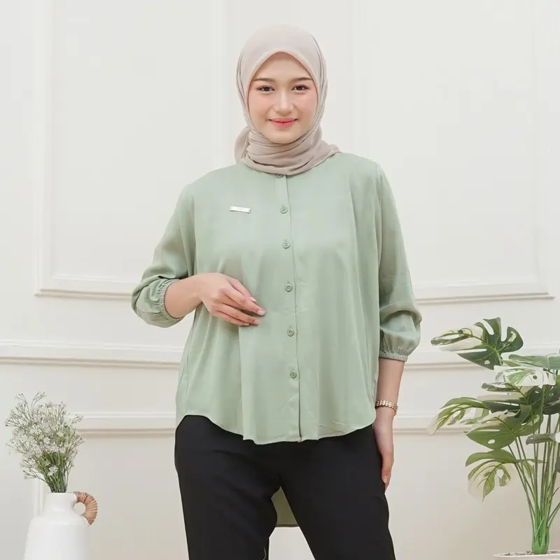 Atasan Wanita Rayon Twill premium Panjang Baju Dewasa All size  muat sampe BB 70  Nyaman Lembut Kancing Kain Formal High Hitam 6