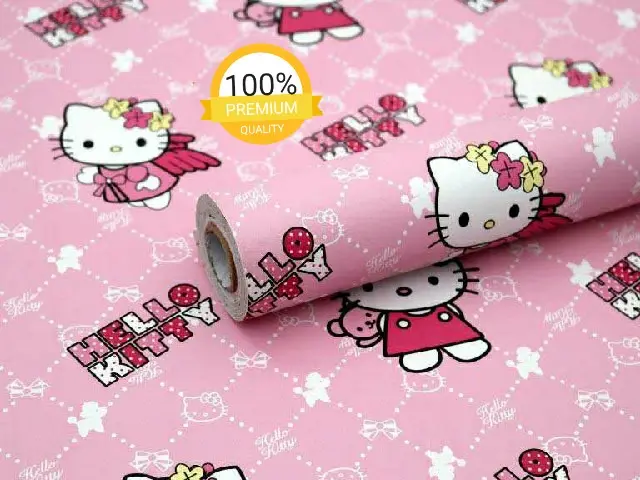 wallpaper dinding sticker motif hello kitty pink 45 cm x 10 m - GH034 0