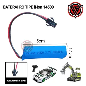 Baterai Mainan Anak RC 1X 14500 3000mAh 3,7V SOKET HITAM 2 PIN