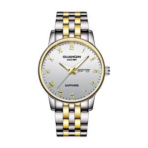 GUANQIN Men Watch Waterproof Wrist Watch Business Dress Watch with Week/Date Calendar, Stainless Steel Bracelet Band Quartz for Man, Gold and Silver