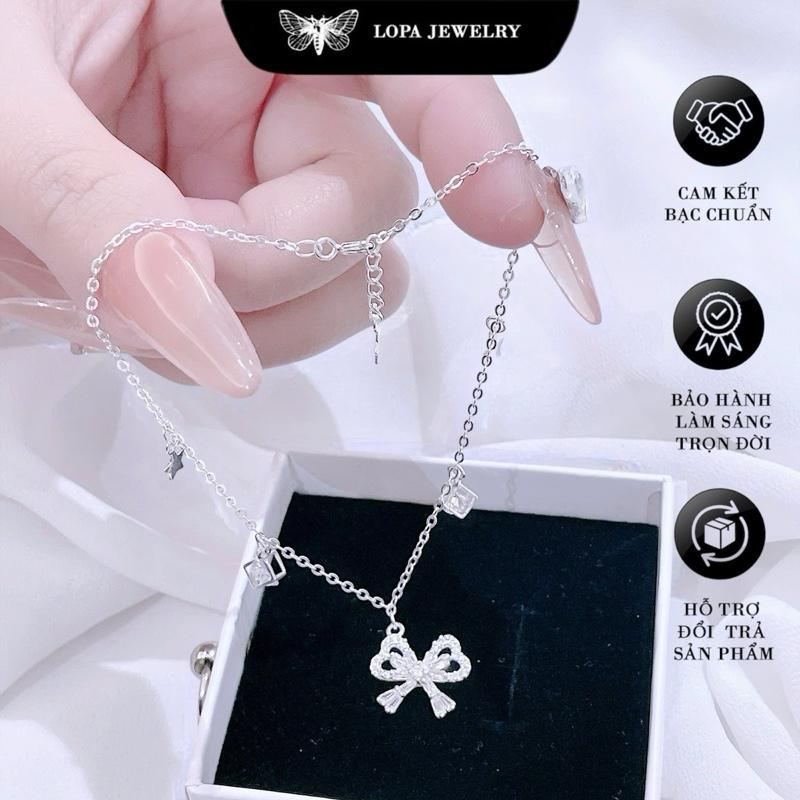 Hộp Xinh + Nước Rửa Bạc Lắc Chân Bạc Nữ SK333 LoPa - Dáng Nơ Đính Đá CZ Lấp Lánh Nhẹ Nhàng Tinh Tế Sang Chảnh