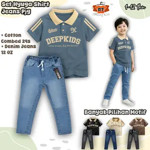 Setelan Anak Laki Laki Kaos Kerah Polo & Celana Jeans Panjang Bahan Cotton Combed 24s dan Denim Jeans Premium Usia 1 2 3 4 5 6 7 8 9 10 11 12 Tahun | Set Hyuga Jeans Pjg