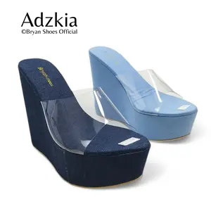 Bryan Adzkia Wedges Sandal Wanita Simple Hak Tinggi 12cm Mika Transparan Navy Biru Sepatu Heels Cewek Shoes Sendal High Canvas Hitam Putih Retro Chunky Warna Aesthetic Pesta Hak Platform Cewe Gemes Terbaru Ringan Glossy White Jean Black Perempuan