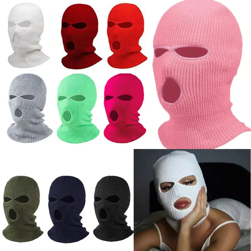 Mặt Nạ Trượt Tuyết Che Phủ Toàn Mặt Dệt Kim, Thời Trang, Thiết Kế 3 Lỗ, Balaclava Mùa Đông, Dệt Kim Ấm Áp, Thích Hợp Cho Các Môn Thể Thao Ngoài Trời