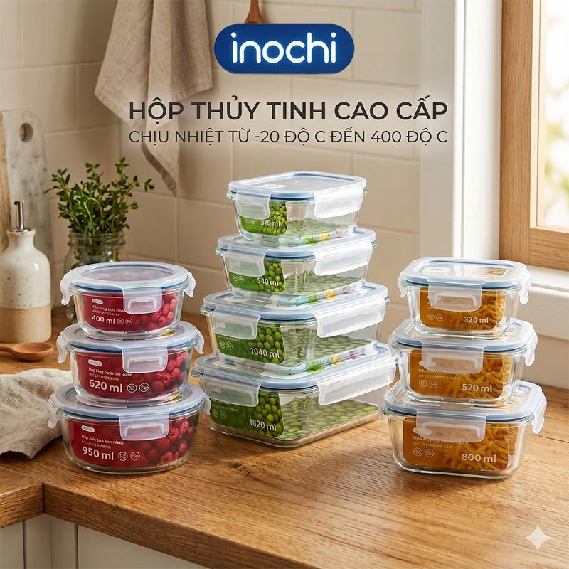 Hộp Thuỷ Tinh Đựng -Thực Phẩm Nikko INOCHI Đồ Ăn, Thức Ăn Trong Ngăn Đá Tủ…
