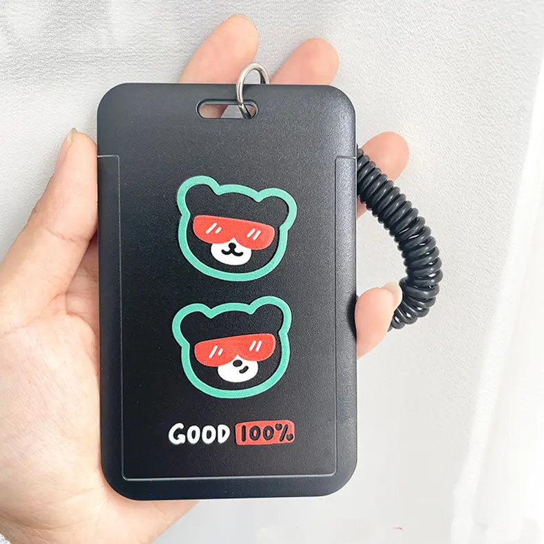 Hộp Đựng Thẻ Hình Gấu, Màu Đen, Kiểu Dáng Thời Trang, Có Dây Đeo Tự Động Mở Rộng, Thích Hợp Cho Thẻ Nhân Viên Và Thẻ Học Sinh, Vỏ Bảo Vệ 3