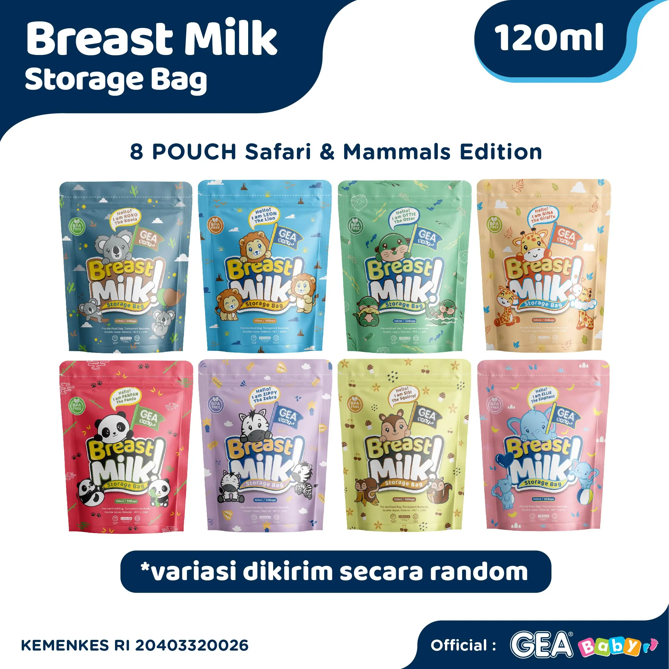 Paket PREMIUM GEA Baby Kantong Asi 120ml Safari & Mammals  Reborn Edition 8 pouch