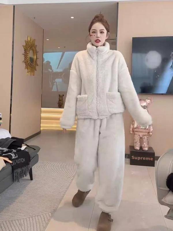  The Sleepwear Bộ Lông Cừu San Hô hai mặt Ống Suông BĐ02 cho nam và nữ size 110kg chất liệu Polyester ấm áp thoải mái mùa đông 