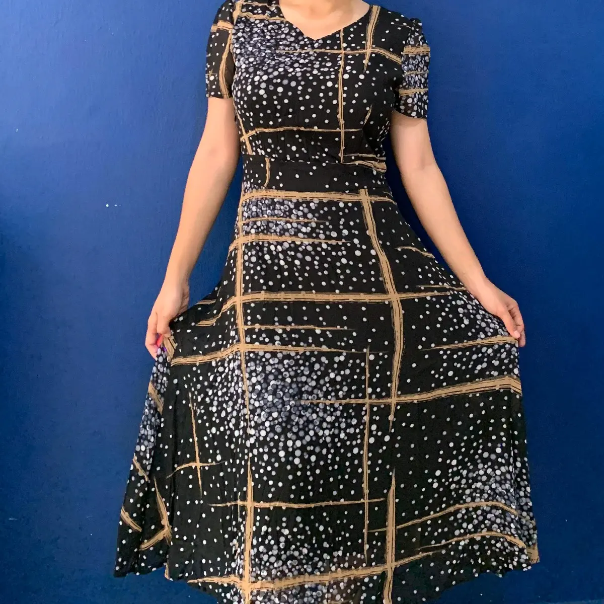 FANMU DRESS-polka Putih corak Coklat