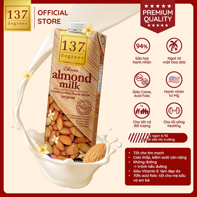[HỘP 1 LÍT] Sữa Hạt Hạnh Nhân Nguyên Chất 137 Degrees Nhập Khẩu Thái Lan Dinh Dưỡng