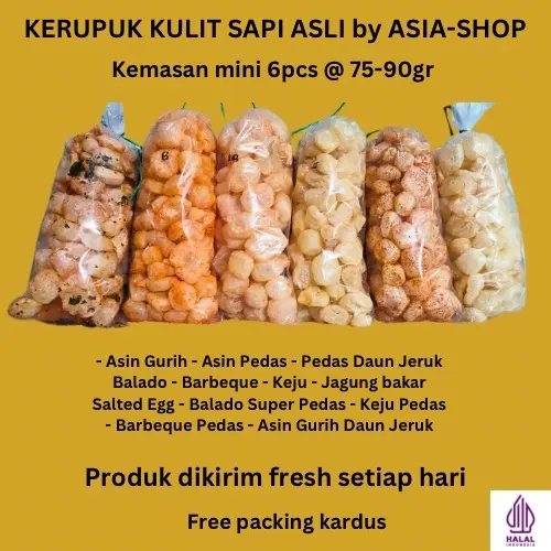 PAKET 6 RASA MINI KERUPUK KULIT SAPI RAMBAK KULIT SAPI DOROKDOK dorok dok kerupuk kulit sapi Pedas Asin