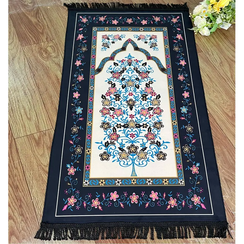 Sajadah Turki Bahan Suede Scuba Premium Motif Bunga Fhasion Muslim Ukuran Lengkap 4