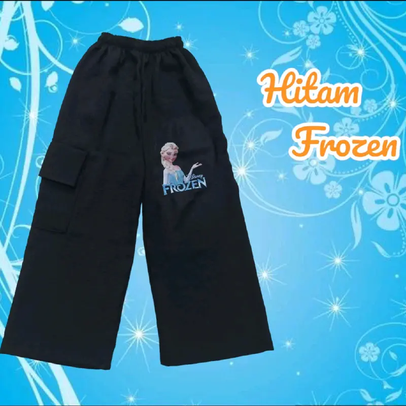 Cargo crinkle airflow/Celana cargo/kargo anak perempuan cantik/Celana anak motip/Celana cargo Kulot Frozen Fashion 4