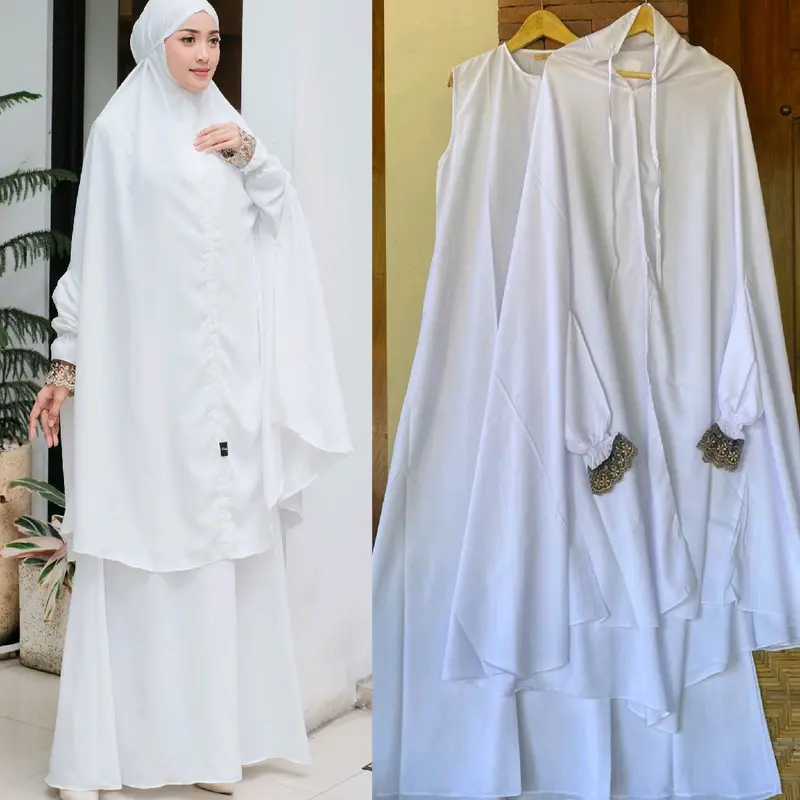 Khadijah Haji Umrah set gamis iner tanpa lengan khimar tangan smok karet Size Jumbo XXXXL Jilbab Kombinasi 2