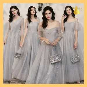 BD Gaun Bridesmaid / Gaun Pengirin Pengantin Pernikahan Warna Abu-abu Panjang Dan Pendek BD75-87