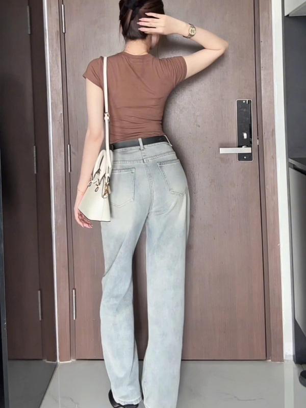 Quần Jeans Nữ Ống Suông Trơn HC98 Wax Màu Xám Đậm (Dài 103cm) - Grey Jeans V2 - 1059 - Ong, Women Pants 4