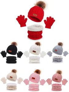 Conjunto de 3 piezas: gorros, bufandas y guantes de color sólido para niños de 3-7 años en otoño e invierno, con terciopelo grueso para calidez y resistencia al frío, ideales para deportes al aire libre y esquí.