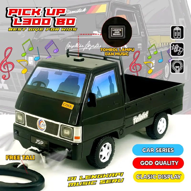 Mainan Anak Mobil Pick up L300 Bisa Bunyi Telolet Basuri Dan Nyala lampu Led Kedap-Kedip DT07 Plastik Toys 0