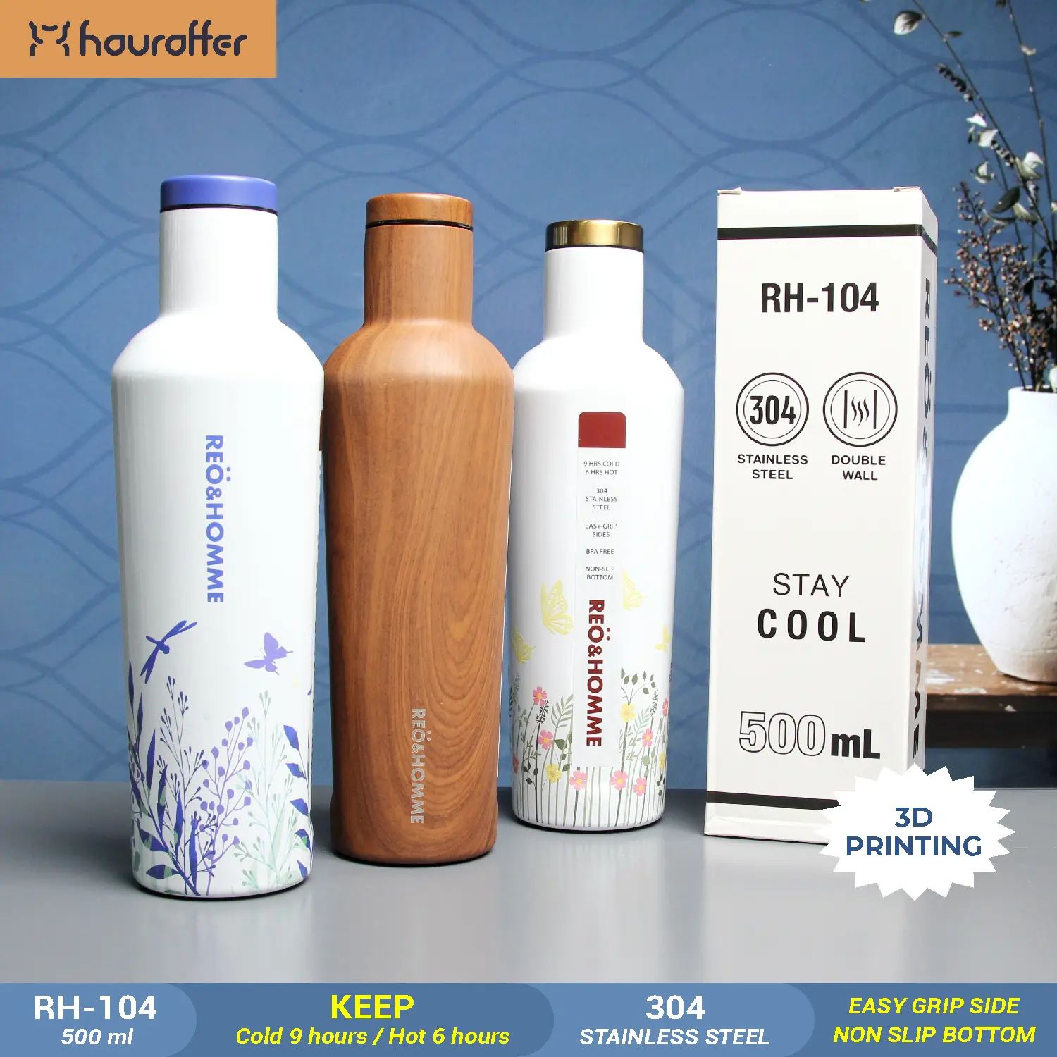 Houroffer Botol Termos Stainlees RH-104 Trendy Botol Minum Tahan Suhu 500ml Stainless Steel Vacuum