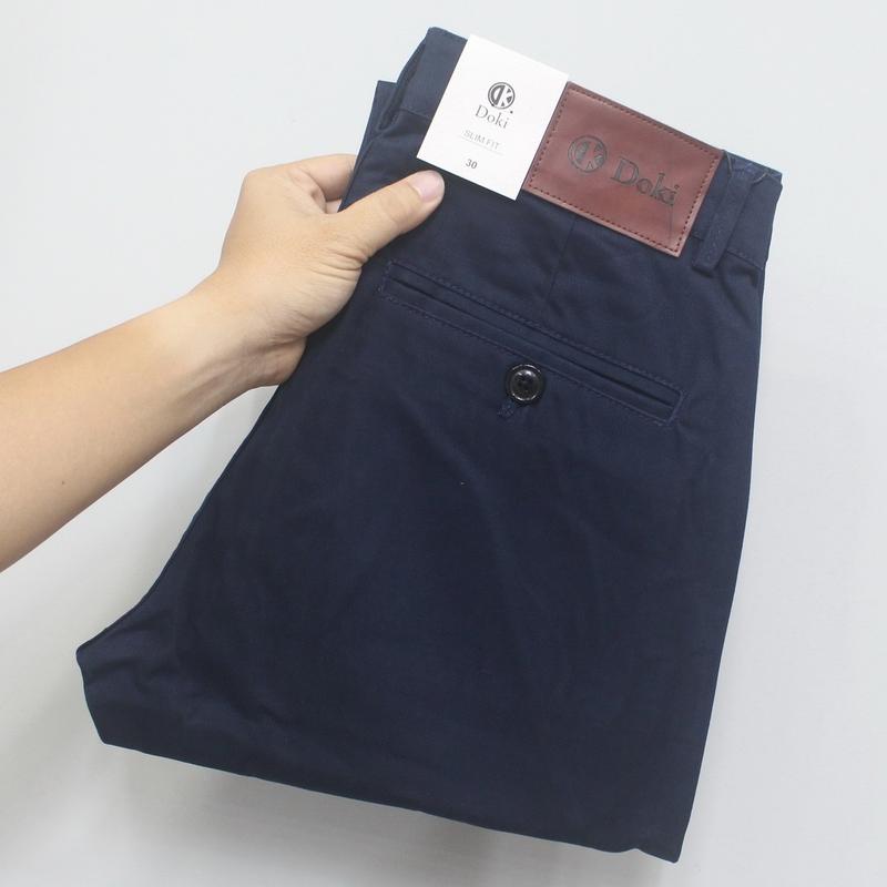 Quần Kaki Nam Doki Cao Cấp Màu Xanh than DKC-08 Quần Kaki Dáng Ôm Đứng Chất Vải Cotton Co Giãn Dày Dặn Không Nhăn Bai Xù