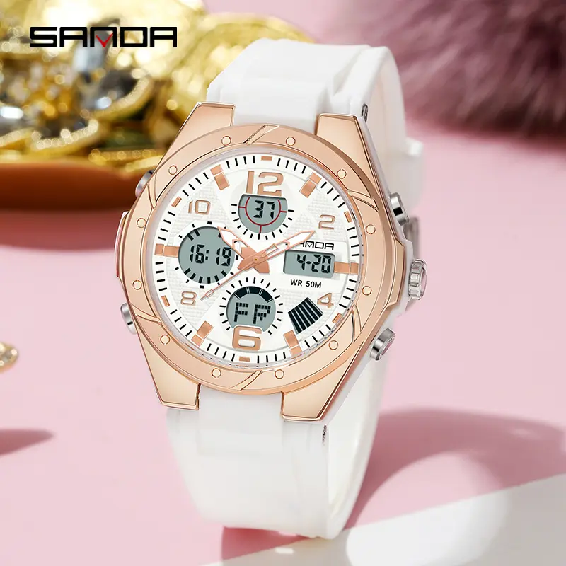 Bộ sưu tập SANDA-đồng hồ thể thao nữ, đồng hồ đeo tay có màn hình kép, không thấm nước, bơi lội, kỹ thuật số, 6062 4