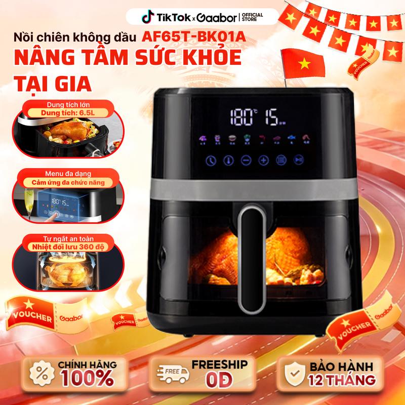 GAABOR x Hobichtram_house | Nồi chiên không dầu điện tử Gaabor AF65T-BK01A dung tích 6.5 lít công suất 1500w cửa kính trong suốt có đèn, màn hình cảm ứng  Nấu ăn cooker noi chien gaabor nướng lò nướng hấp sấy