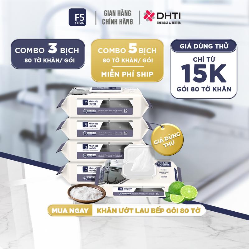   GIÁ DÙNG THỬ  Khăn ướt lau bếp F5 Clean 80 tờ sạch bóng mọi bề mặt đa năng mềm mại thân thiện thành phần baking soda an toàn với da 