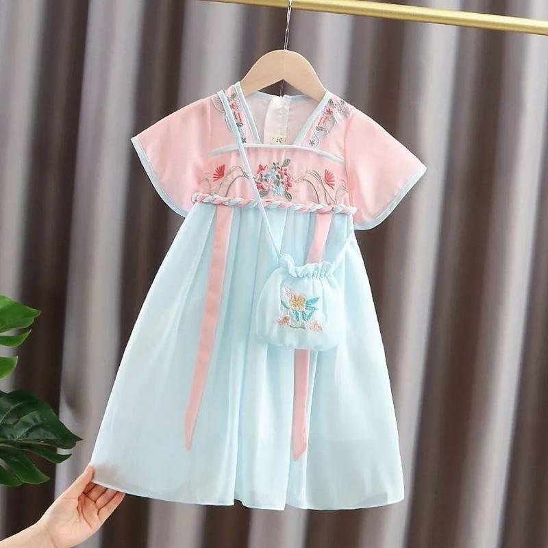 Product Introduction of Summer Girls 'thin short-sleepved Super fairy Chinese style Hanfu costume baby purple outfit dress pink 6-8 years FRP 2426 9