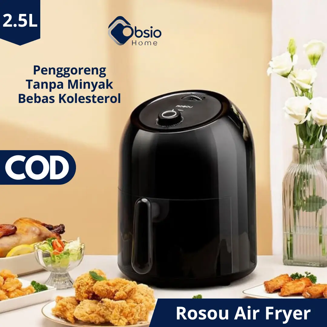 OBSIO Air Fryer Penggorengan Alat Goreng Tanpa Minyak Anti Lengket untuk Masakan Sehat