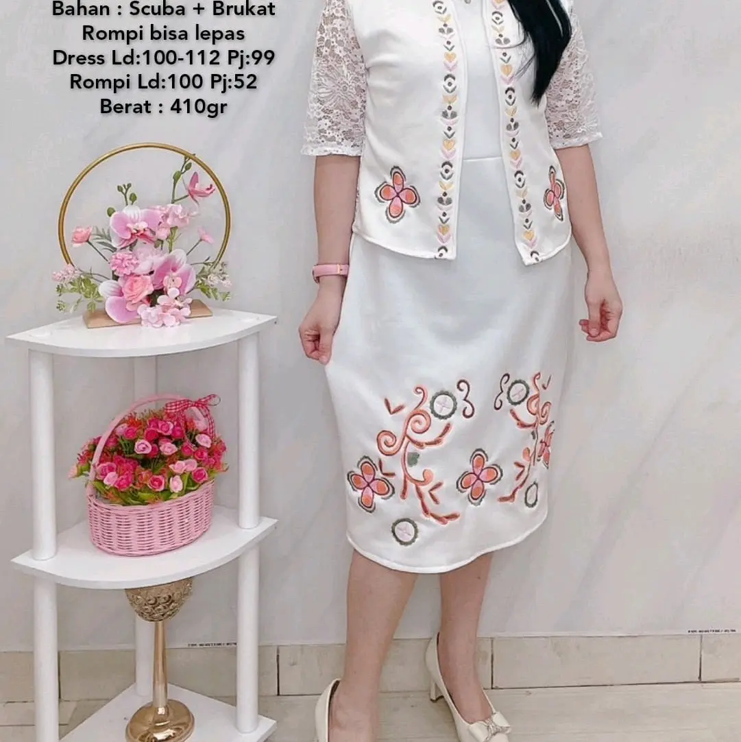 Dress rompi lepas bordir Scuba brokat seragam natal mewah cantik 9566 Mat : SCUBA & brukat Import  Ld 100 - 108 | PB : 102