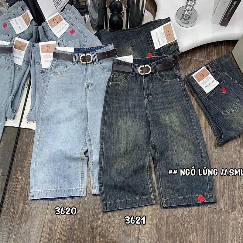 |[NL 001]|- Quần Jean NGỐ LỬNG Nữ [3620-3621], Dáng Suông 7 tấc ( 73cm), Ngang ống 27 cm Không Co Giãn, Women Pants Kem