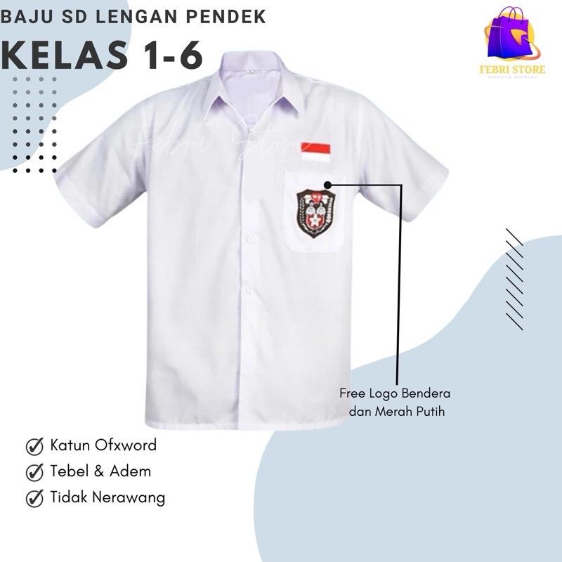 Seragam Sekolah SD Lengan Pendek Logo Bordir Baju kemeja Laki Perempaun Atasan Kemeja Sekolah 0