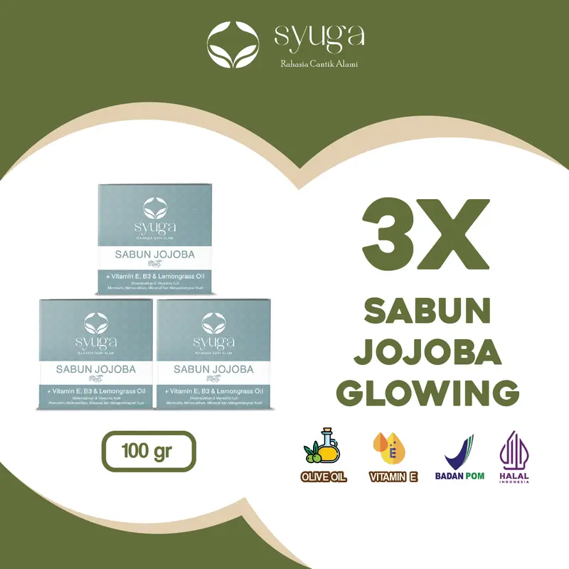 Paket Triple Pack (3pcs) Syuga Sabun Zaitun, Argan, Jojoba, VCO 100gr Soap with Vitamin E (Sabun Mandi Pencerah dan Perawatan yang Membantu Menghilangkan Jerawat Punggung) 2
