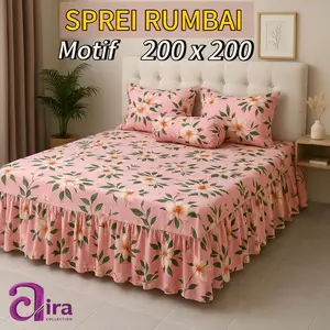 Sprei Rumbai Premium Ukuran Jumbo 200x200 dengan Karet Tiap Sudutnya dan 2 Sarung Bantal dan 2 Sarung Guling Pojok2 Karet Katun