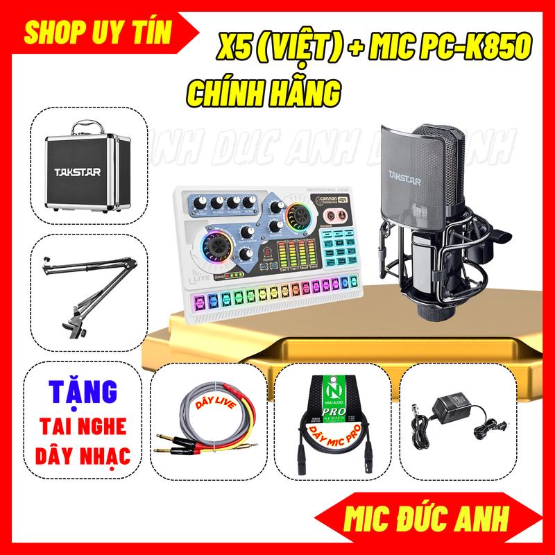 Bộ Sound Card X5 Đời Mới Mic PC K850 Cao Cấp Chuyên Thu Âm Livestream Hỗ Trợ Tai Nghe Tặng Kèm
