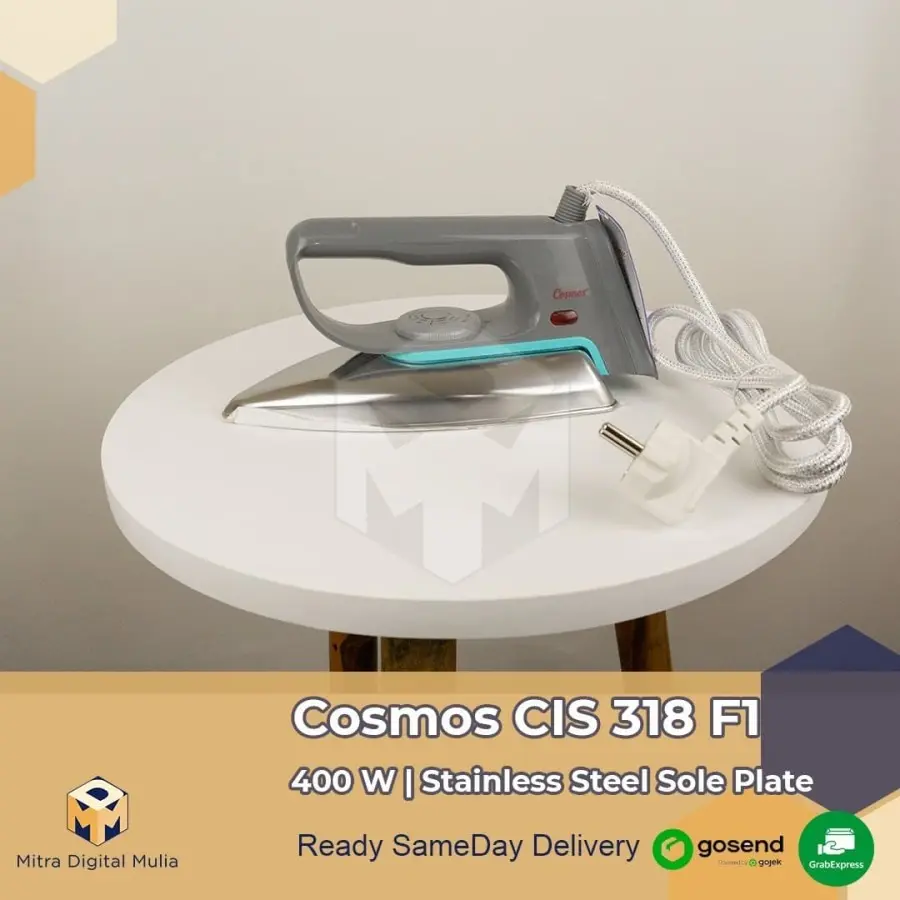 Cosmos CIS318F1 Setrika Listrik 400 Watt Tapak Stainless Steel Anti Lengket Pengatur Suhu Otomatis Kabel Lentur Lebih Panjang Awet Classic Series Electric Dry Iron CIS 318 F1 - Garansi Resmi 1 Tahun