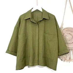 kemeja wanita Crop Top Saku 2 kekinian //korea style  lengan pendek