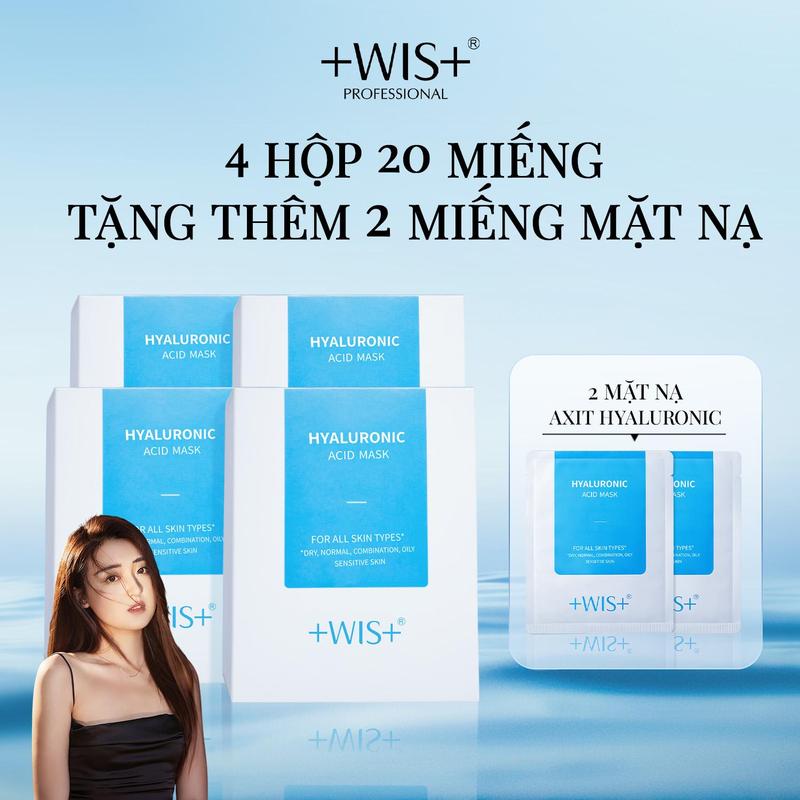 【Combo 2 hộp 10 miếng +WIS + Mặt nạ Hyaluronic Acid siêu dưỡng ẩm sâu cho da, cải thiện làn da khô và xỉn màu, hỗ trợ phục hồi da khô căng và chăm sóc da hàng ngày, chứa nhiều loại dưỡng chất nhẹ nhàng, phù hợp với mọi loại da