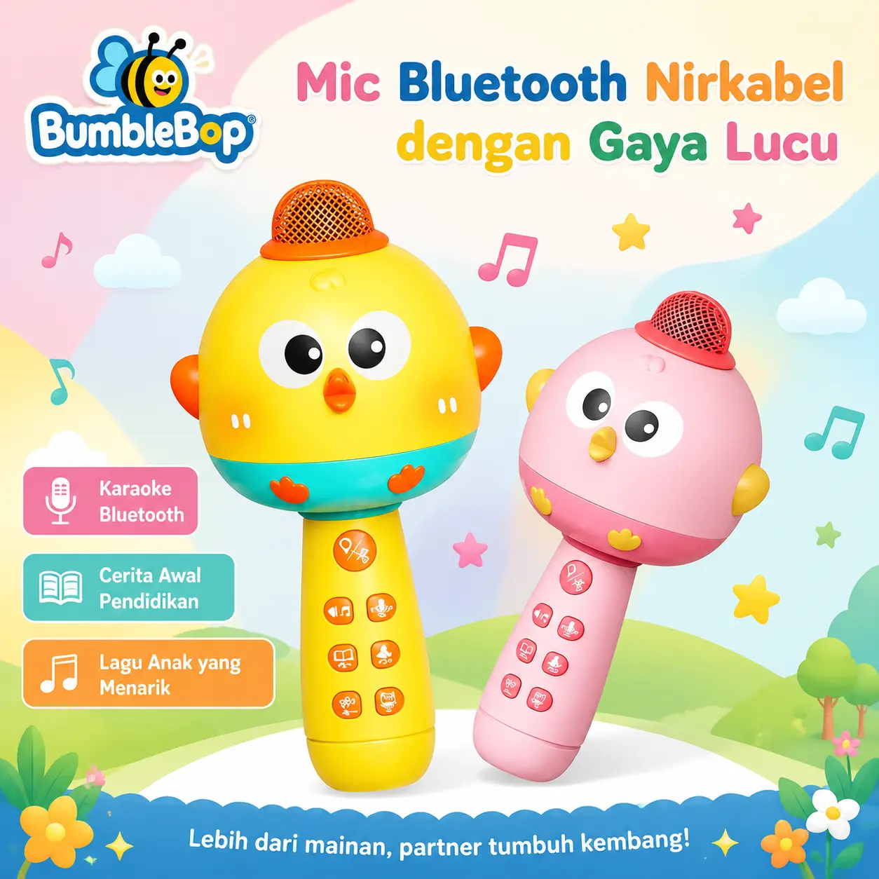 BumbleBop Chick mic Mainan Mikrofon anak bluetooth Anak mainan mic Speaker mainan Microphone Merekam Suara Musik lampu