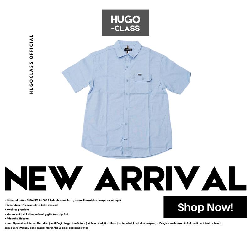 Baju Kemeja HUGOCLASS Casual 6 Warna Polos Kerah - Lengan Pendek 100% COTTON Distro Katun Pria Cowok Atasan Kerja Nyaman Soft Lembut Muda Formal Muslim Dewasa Merah Pendek Hem Hitam Keren 4