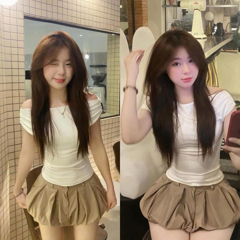 Sét áo trễ vai ôm dáng Tone Màu/ Trắng nude sang chảnh trẻ trung mix Chân váy Bí tôn dáng xinh xắn Hot Trend "lisa dress" Dành Cho Nữ "Helisa" TOP, WOMEN