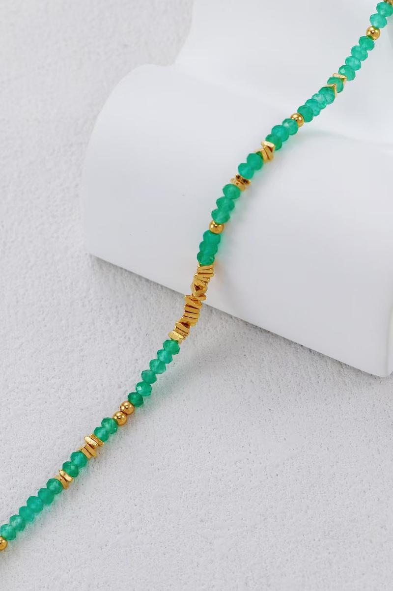 Product Introduction of S925 Silver Vintage Gold Green Agate Bracelet 3