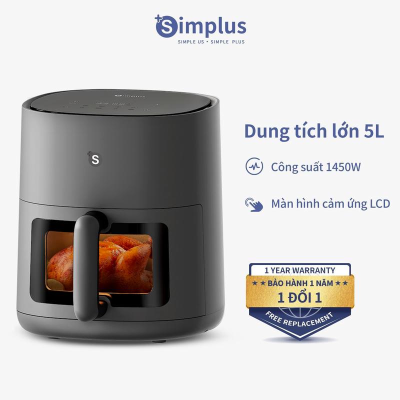  SimplusVN Nồi Chiên Không Dầu Simplus Dung tích 5L Bản Cảm Ứng KQZG015 Cửa Kính Trong Suốt 8 Menu Tự Động Dung Tích Lớn Nướng Chiên Sấy Khô Hâm Nóng Bảo Hành 1 Năm Chỉ Đổi Không Sửa 