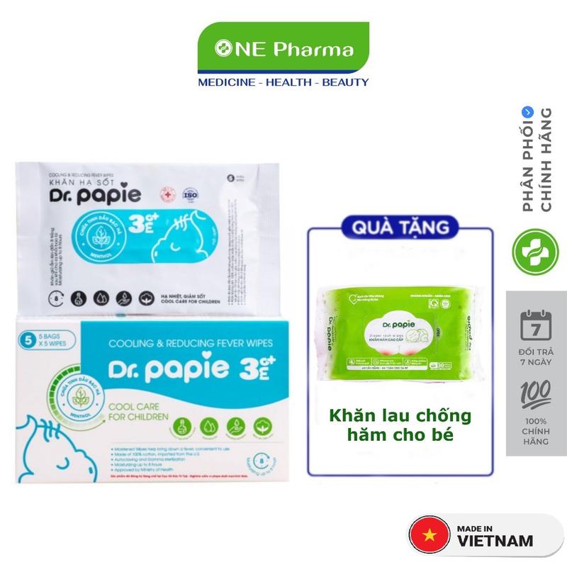 Khăn hạ sốt cho bé sơ sinh Dr.Papie 3+ 25 khăn hộp
