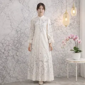 Melody Gamis Wanita Elegan dengan Desain Bunga dan Lengan Panjang untuk Tampilan Mewah Bahan Jaguar Dobby Kualitas Premium Muslim